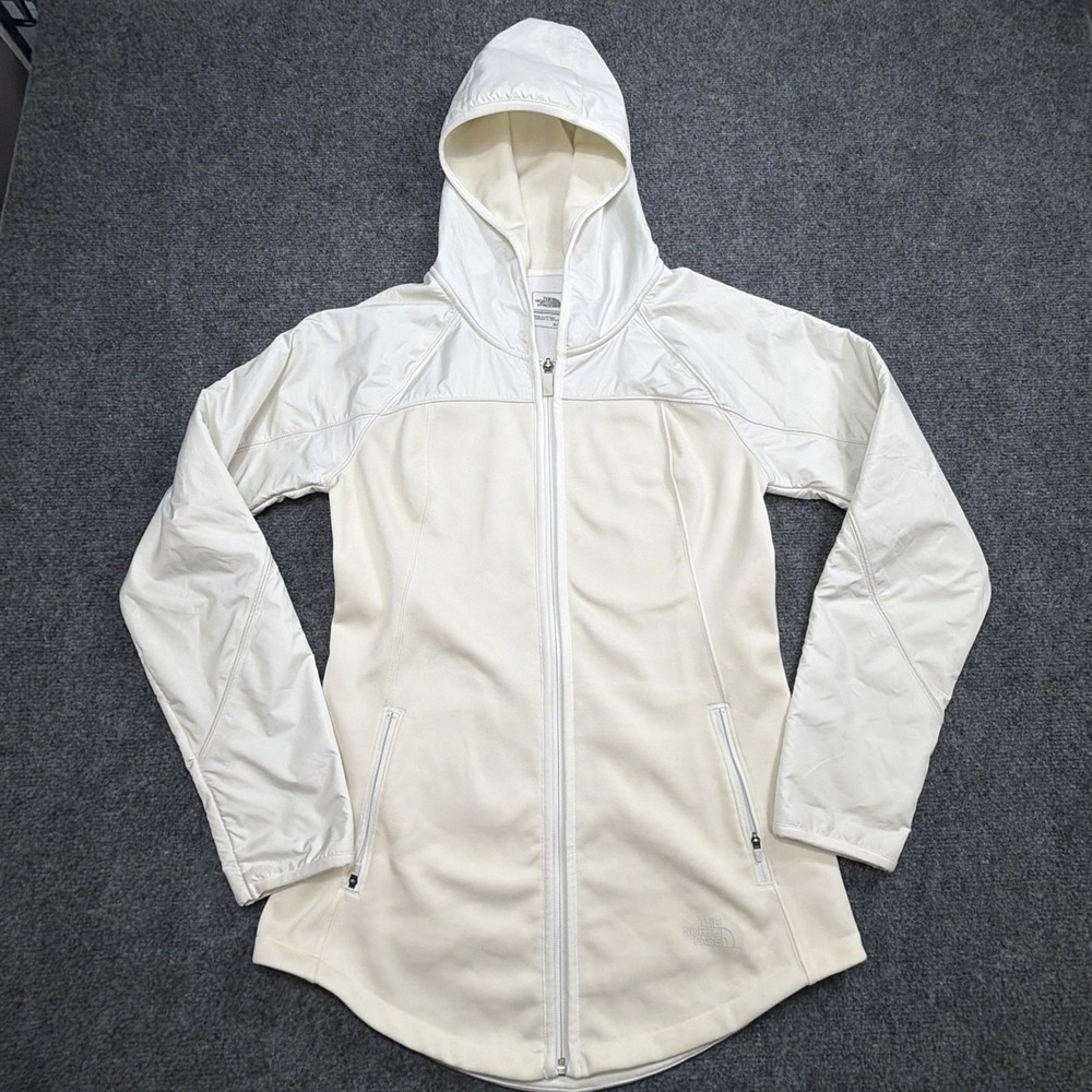 The North Face Hybrid Fleece Full Zip Jacket Small Cream Color Hooded Long Tail
